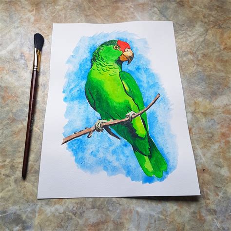 Green Parrot Painting Bird Wall Art Original Watercolor Etsy