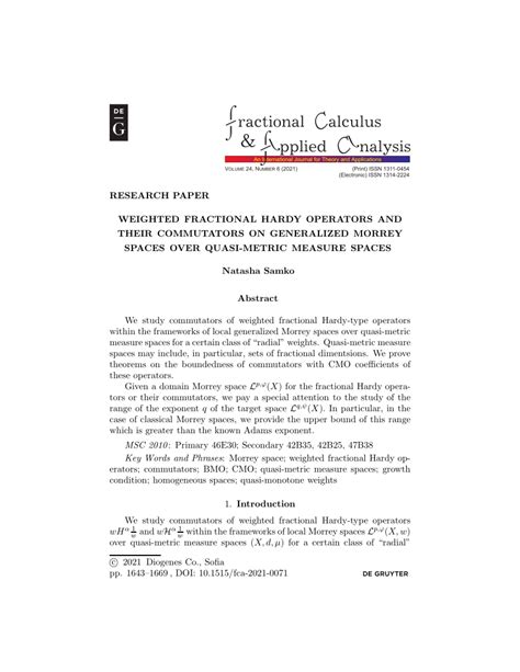 PDF Weighted Fractional Hardy Operators And Their Commutators On