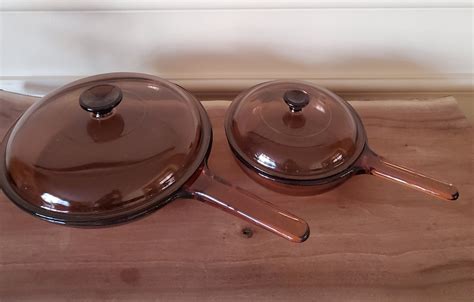 Vintage Corning Visions Glass Cookware Visionware Amber Brown Etsy