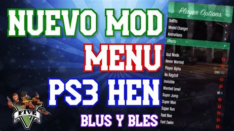 MOD MENU SPRX GTA 5 ONLINE PS3 BLUS Y BLES PARA HEN CFW Y HFW YouTube