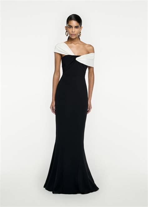 Asymmetric Stretch Cady Maxi Dress In Monochrome In 2023 Black And