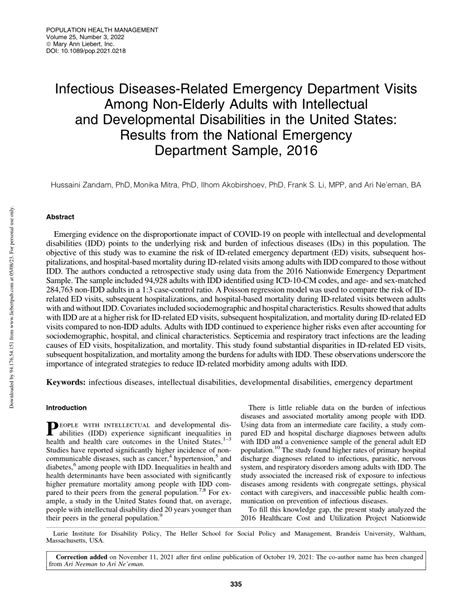 Pdf Infectious Diseases Related Emergency Department Visits Among Non