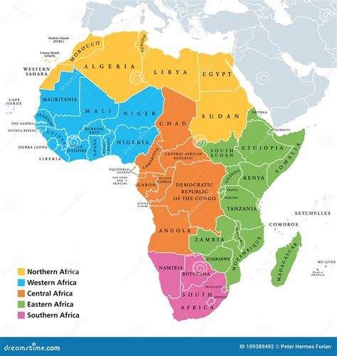 De Gebieden Van Afrika Kaart Met Enige Landen Vector Illustratie