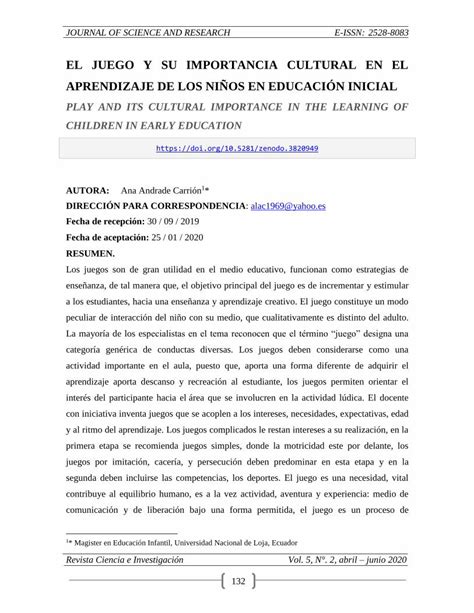 Pdf El Juego Y Su Importancia Cultural En El Aprendizaje