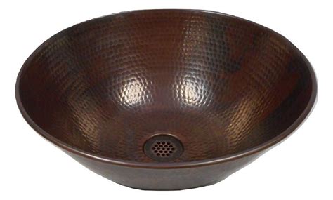 Round 14 Hand Forged Copper Vessel Bath Sink With 19 Hole Grid Drain Included Ebay