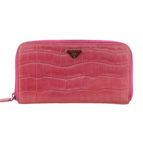 Authentic Prada Pink Crocodile Large Zip-Around Continental Wallet