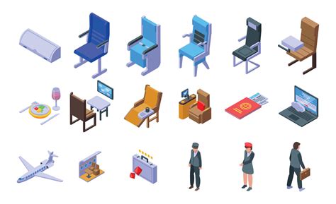 First Class Travel Icons Set Isometric Style 8996357 Vector Art At Vecteezy