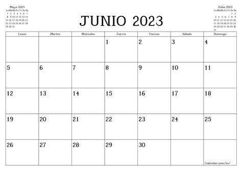 Calendario En Blanco Junio 2023