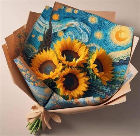 A Bouquet Of Sunflowers Wrapped In Brown Paper