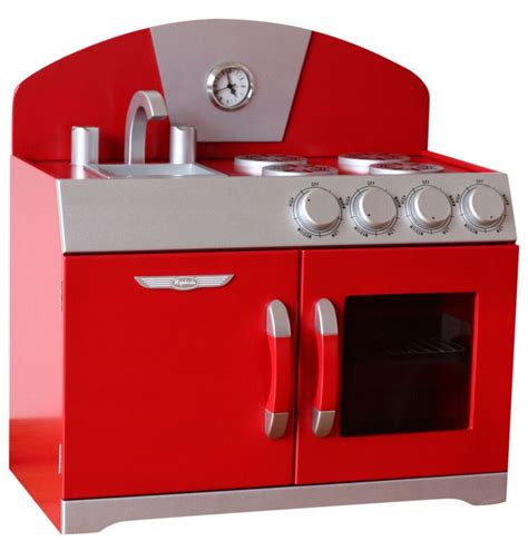 Hip Kids Red Retro Pretend Play Kitchen Wooden Toy Stove Oven Children