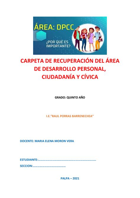 Dpcc Carpeta De Recuperaci N Del Rea De Desarrollo Personal