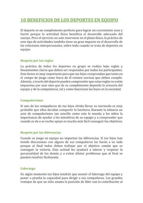 10 Beneficios De Los Deportes En Equipo PDF