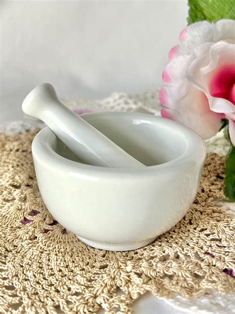 Mortar & Pestle, White Porcelain Ceramic, Dresser Dish Vanity Vintage ...