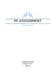 Assignment 3 Docx PF ASSIGNMENT Document Subtitle MUNEEB AHMAD ROLL