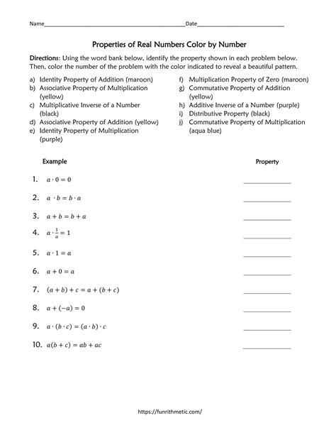 Properties Of Real Numbers Color By Number Worksheets Library