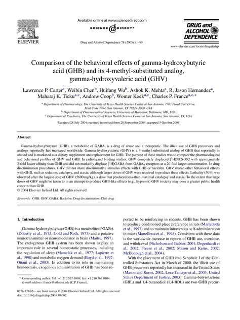 Comparison of the Behavioral Effects of Gamma-Hydroxybutyric Acid (GHB ...