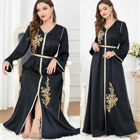 Abayas Noirs De Luxe Pour Femmes Musulmanes Robe Jalabiya Caftan