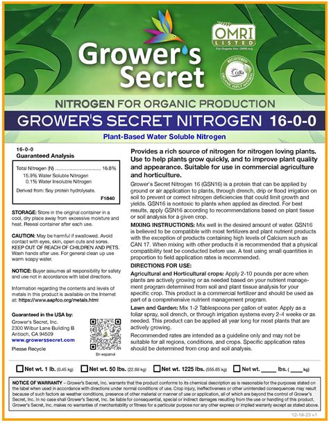 Grower's Secret Nitrogen 16-0-0 50 Pound
