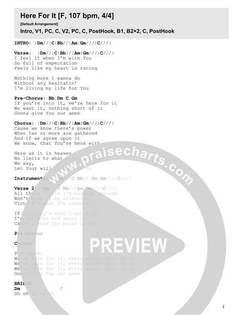 Here For It (Live) Chords PDF (Vive Worship) - PraiseCharts