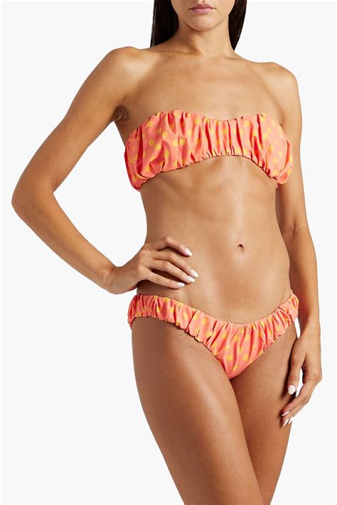 CAROLINE CONSTAS Leila Gathered Polka Dot Bandeau Bikini Top THE OUTNET