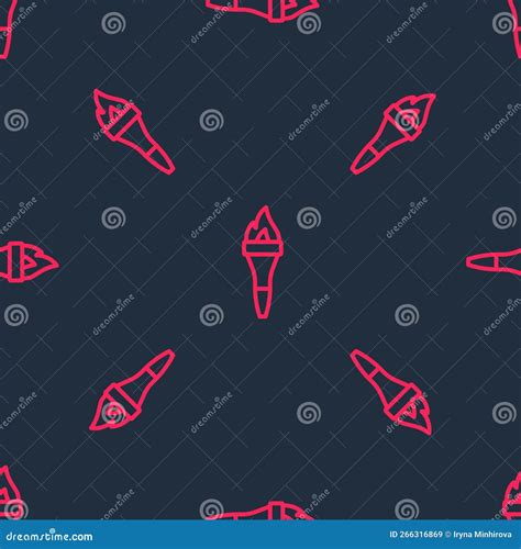 Red Line Torch Flame Icon Isolated Seamless Pattern On Black Background