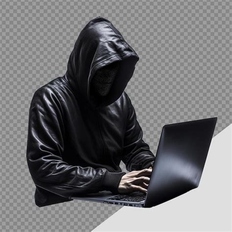 Hacker Capuz Usando Laptop Png Isolado Em Fundo Transparente Psd