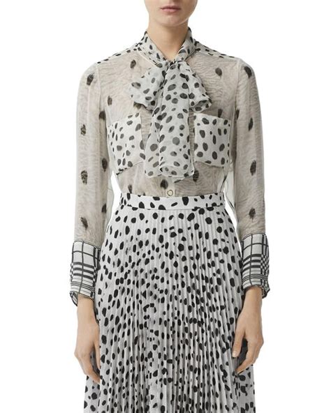 Burberry Dalmatian And Check Print Mulberry Silk Blouse In Gray Lyst