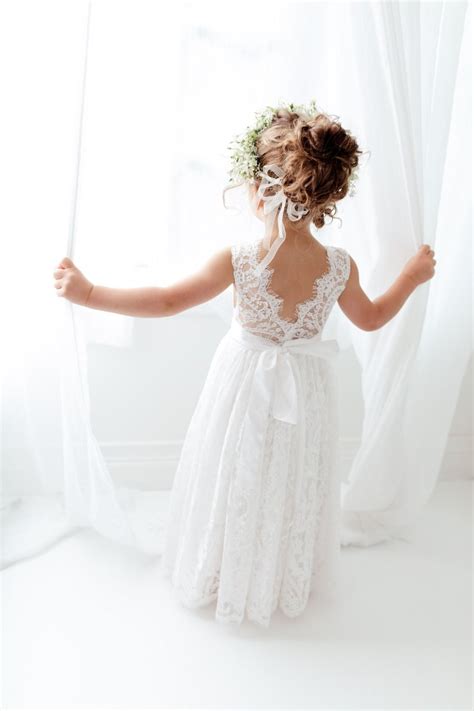 Boho Lace Flower Girl Dress Rustic White Wedding Dress Will Etsy