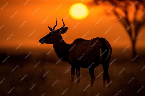 Premium AI Image | Wild animal silhouette at sunset generative ai