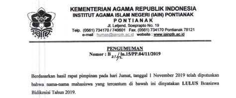 Pengumuman Penerima Beasiswa Bidikmisi Tahun 2019 Administrasi