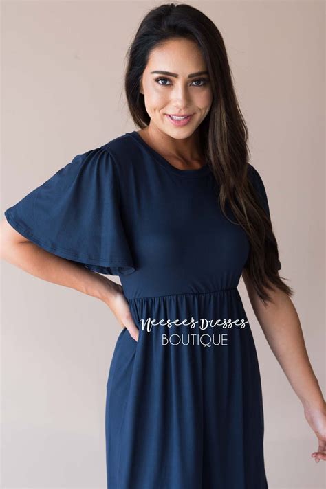 Navy Ruffle Hem Floral Modest Church Dress Best And Affordable Modest