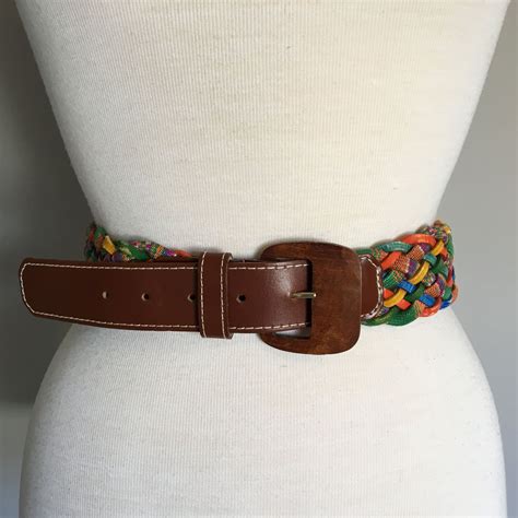 Vintage Boho Braided Belt Colourful Woven Leather Beltsize Medium By