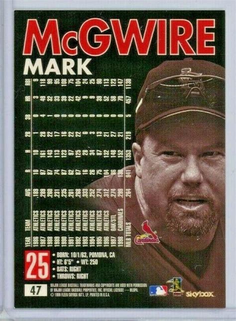 Skybox Premium Mark Mcgwire St Louis Cardinals Mint Ebay