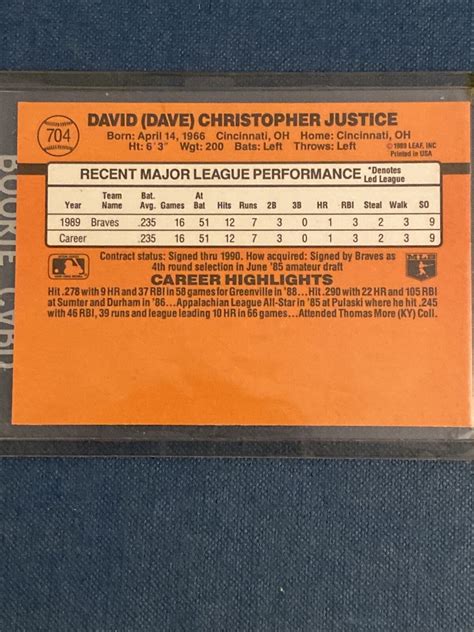 Donruss Dave Justice Rc Atlanta Braves Rookie Card Ebay