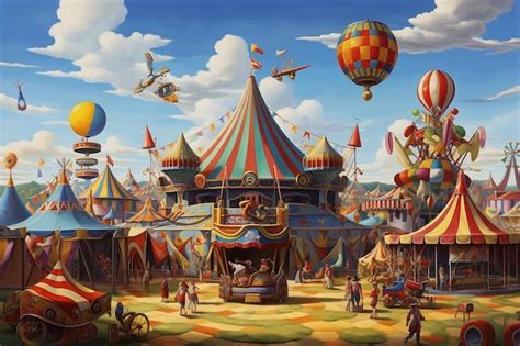 Premium Photo | A painting of a circus tent with a colorful sky and ...