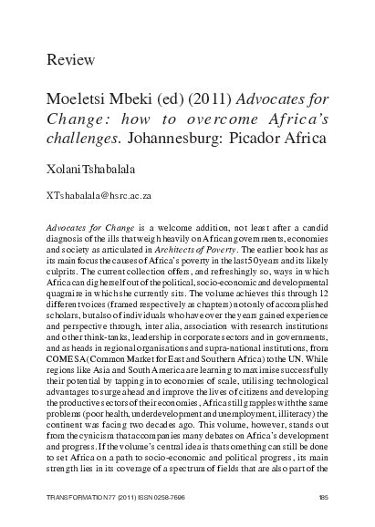 (PDF) Moeletsi Mbeki (ed) (2011) Advocates for Change: how to overcome ...