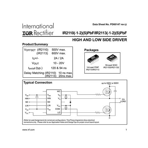 IR2110 1 High And Low Side Driver Datasheet