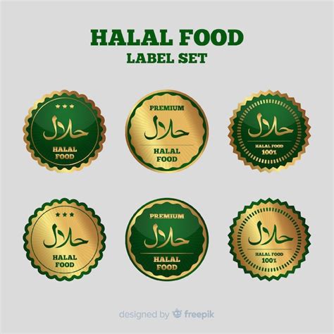 Golden Halal Label Kollektion Mit Flachem Design Kostenlose Vektor