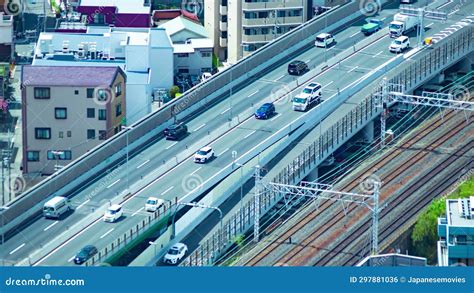 A Timelapse Of Traffic Jam On The Highway In Osaka By High Angle View