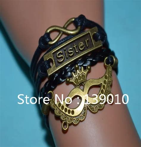 New 2014 Girl Jewelry Vintage Bronze Infinity Sister Mask Bangles