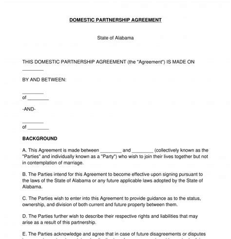 Domestic Partnership Agreement Free Template