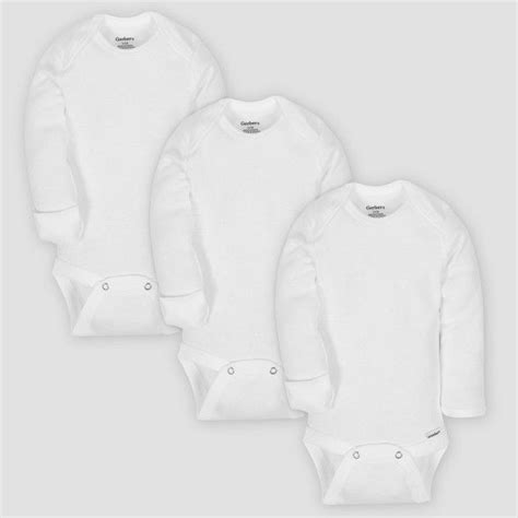 Gerber Baby Organic Cotton 3pk Long Sleeve Onesies Bodysuit With Mitten