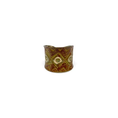 Brass Patina Ring – Burnt Orange Diamonds and Squares | Anju Jewelry