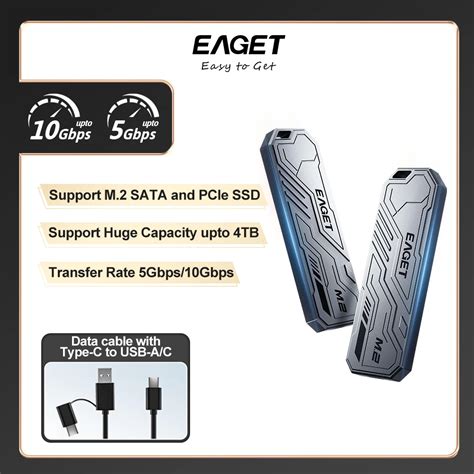 Eaget M 2 Para USB Tipo C SSD Case NVME PCIE Adaptador SSD Protocolo