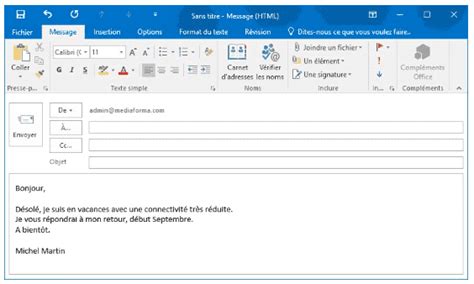 Cr Er Un Message Dabsence Sur Outlook Quality Training