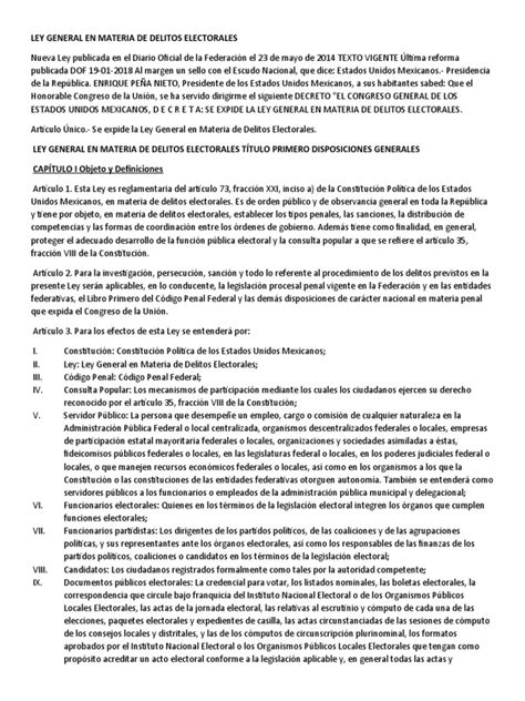 Ley General En Materia De Delitos Electorales Pdf Federación