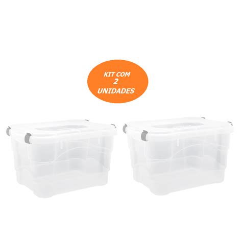 Kit 2 Caixa Box Organizadora Alta Tampa Travas 25 Litros Shopee