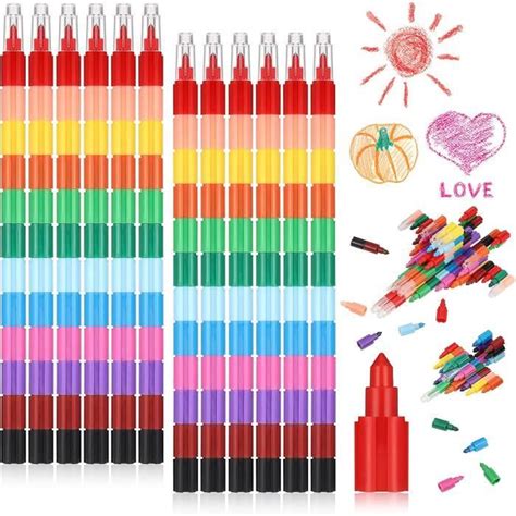 12 Pièce Crayons De Cire Empilables Crayons Bloc Construction Crayon De