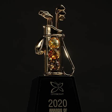 Golf Trophy Award Gold Plated Golfbag Miniature - Crystocraft