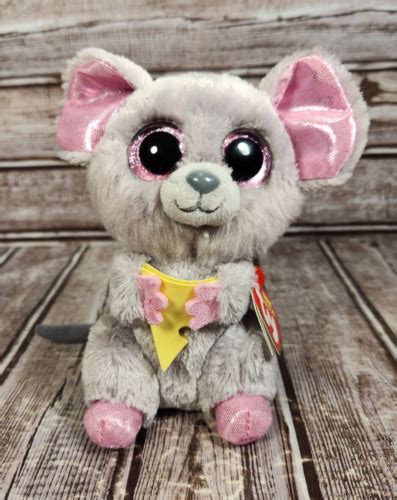 Ty Beanie Boos Squeaker Gray Pink Mouse Cheese 6 Stuffed Animal